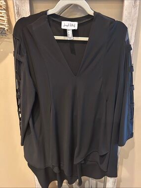 Joseph Ribkoff Black V-Neck Ladder-Sleeve Blouse